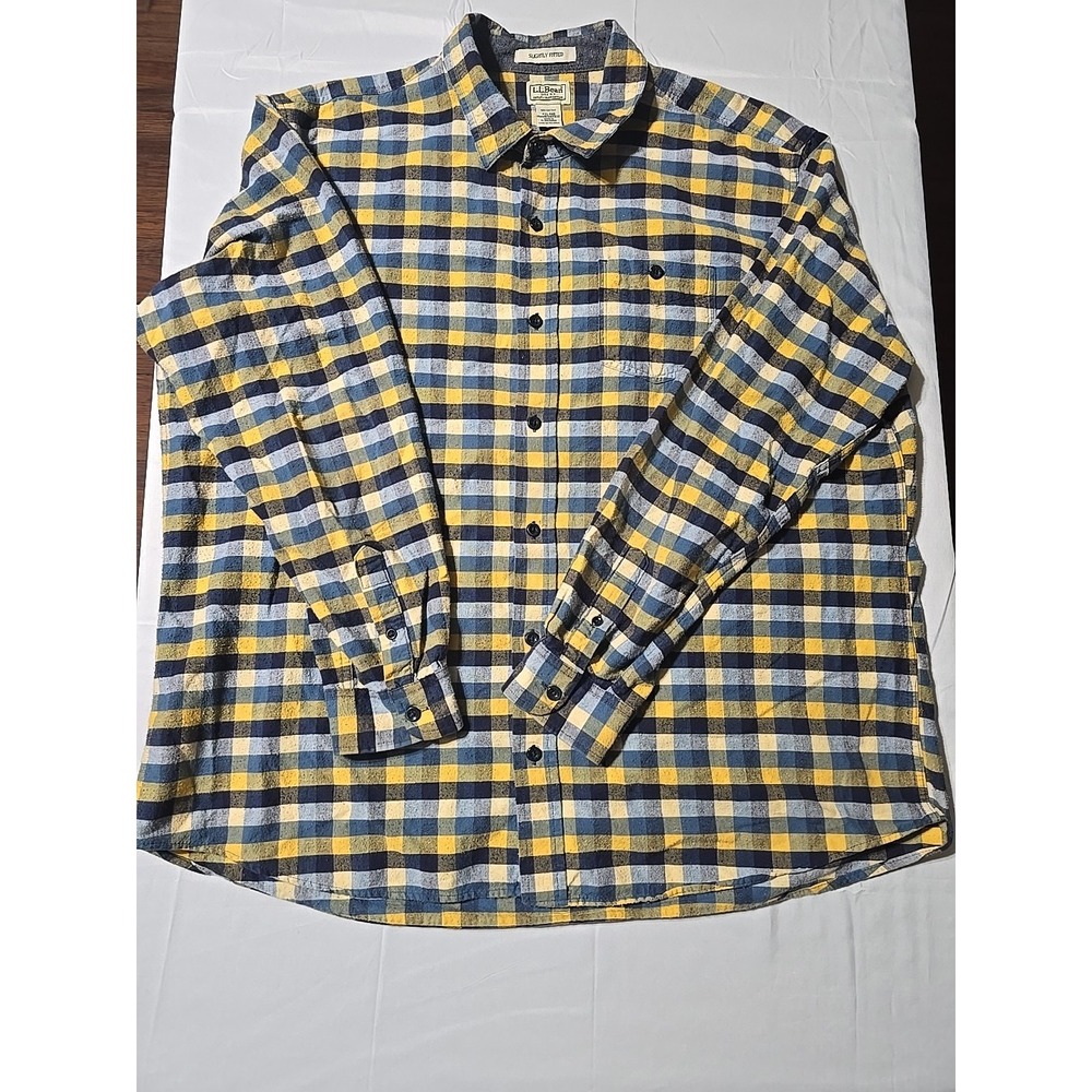LL Bean Shirt Men's Size‎ XXL Blue Yellow Plaid Button Down Long Sleeve Flannel